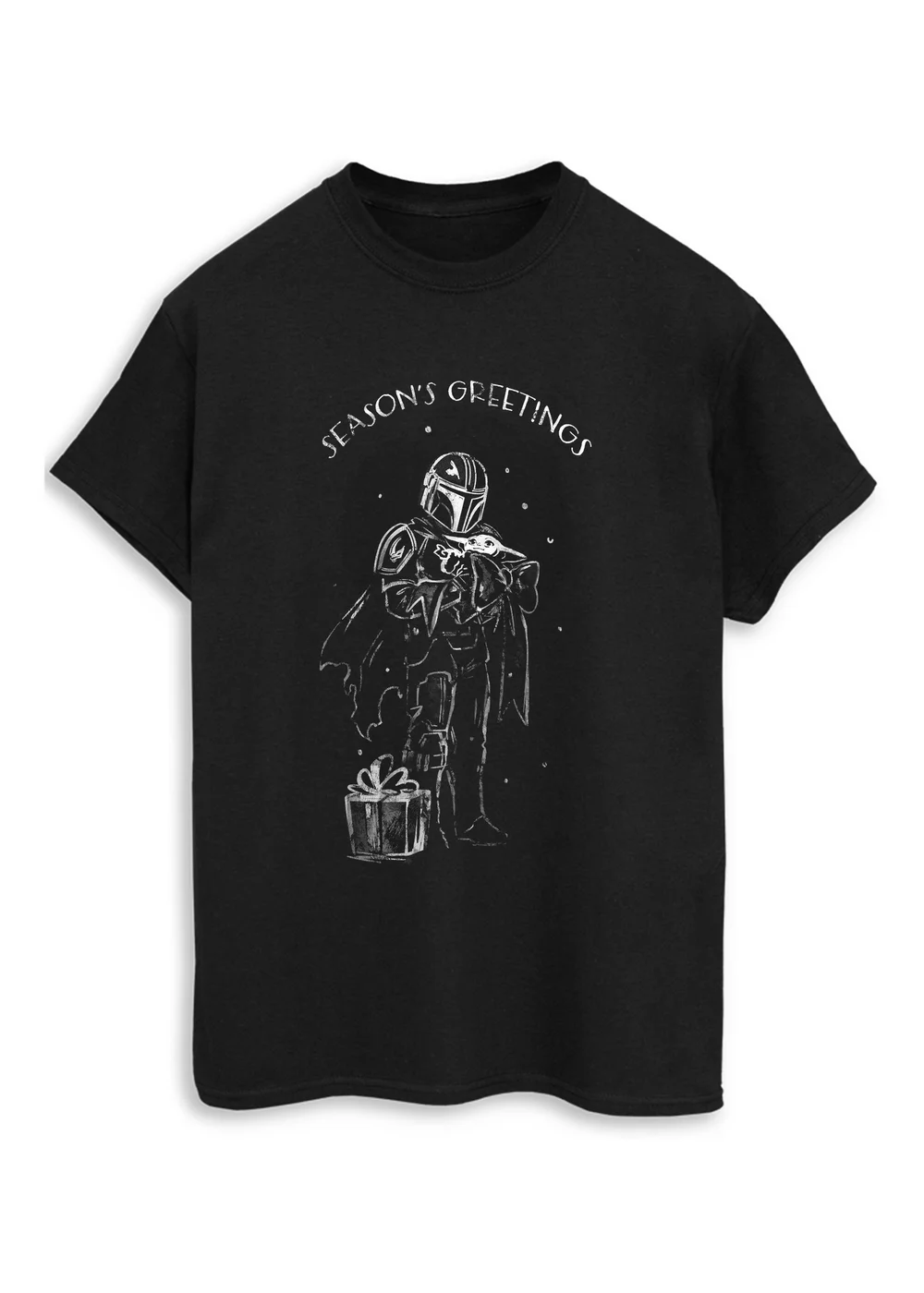 Spiral Galaxy Star Wars Mandalorian Christmas Greetings Black Graphic T-Shirt - XL Image 1