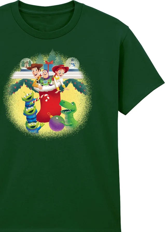 Ada & Ted Disney Toy Story Stocking Christmas Boys Bottle Green Graphic T-Shirt (3-13 Years)