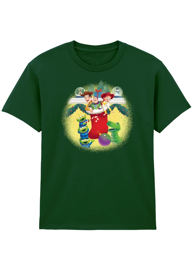 Ada & Ted Disney Toy Story Stocking Christmas Boys Bottle Green Graphic T-Shirt (3-13 Years)