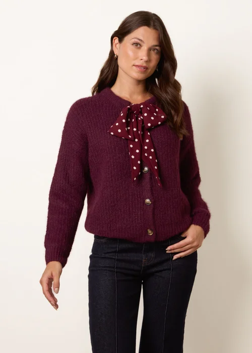Blue Vanilla Burgundy Pussybow Detail Knitted Cardigan - M/L Image 2