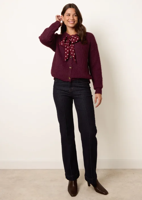 Blue Vanilla Burgundy Pussybow Detail Knitted Cardigan - M/L Image 3