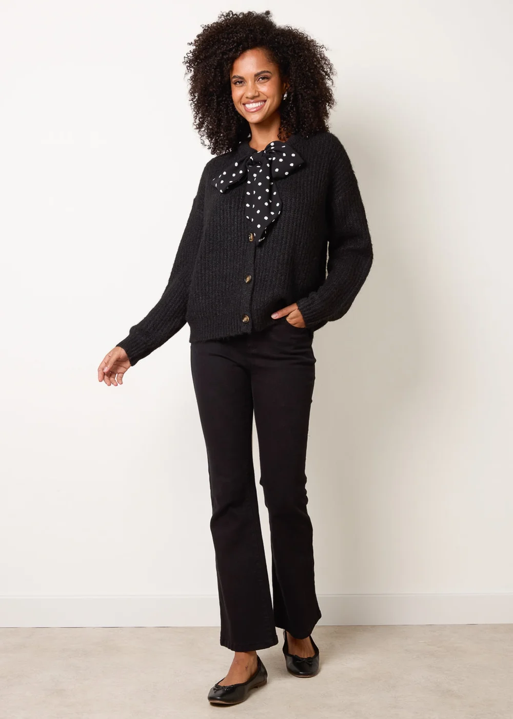 Blue Vanilla Black Pussybow Detail Knitted Cardigan - S/M Image 1