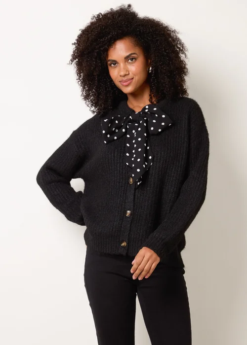 Blue Vanilla Black Pussybow Detail Knitted Cardigan - S/M Image 2