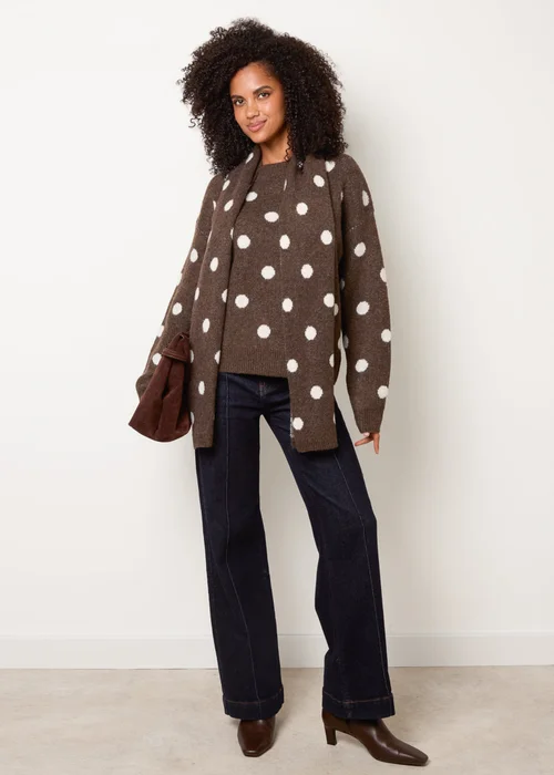 Blue Vanilla Brown Polka Dot Knit Jumper With Scarf - S/M Image 2
