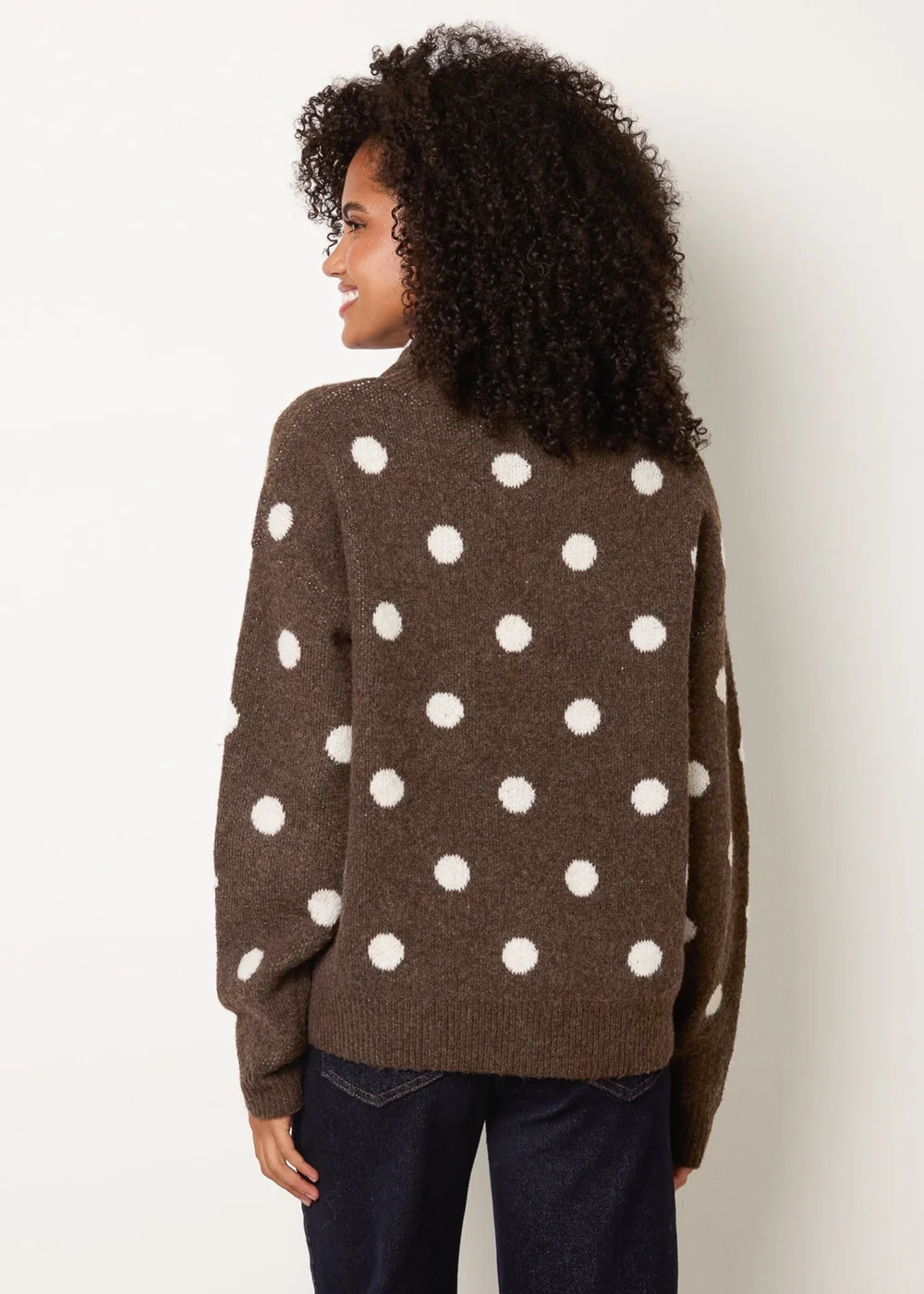 Blue Vanilla Brown Polka Dot Knit Jumper With Scarf - S/M Image 4
