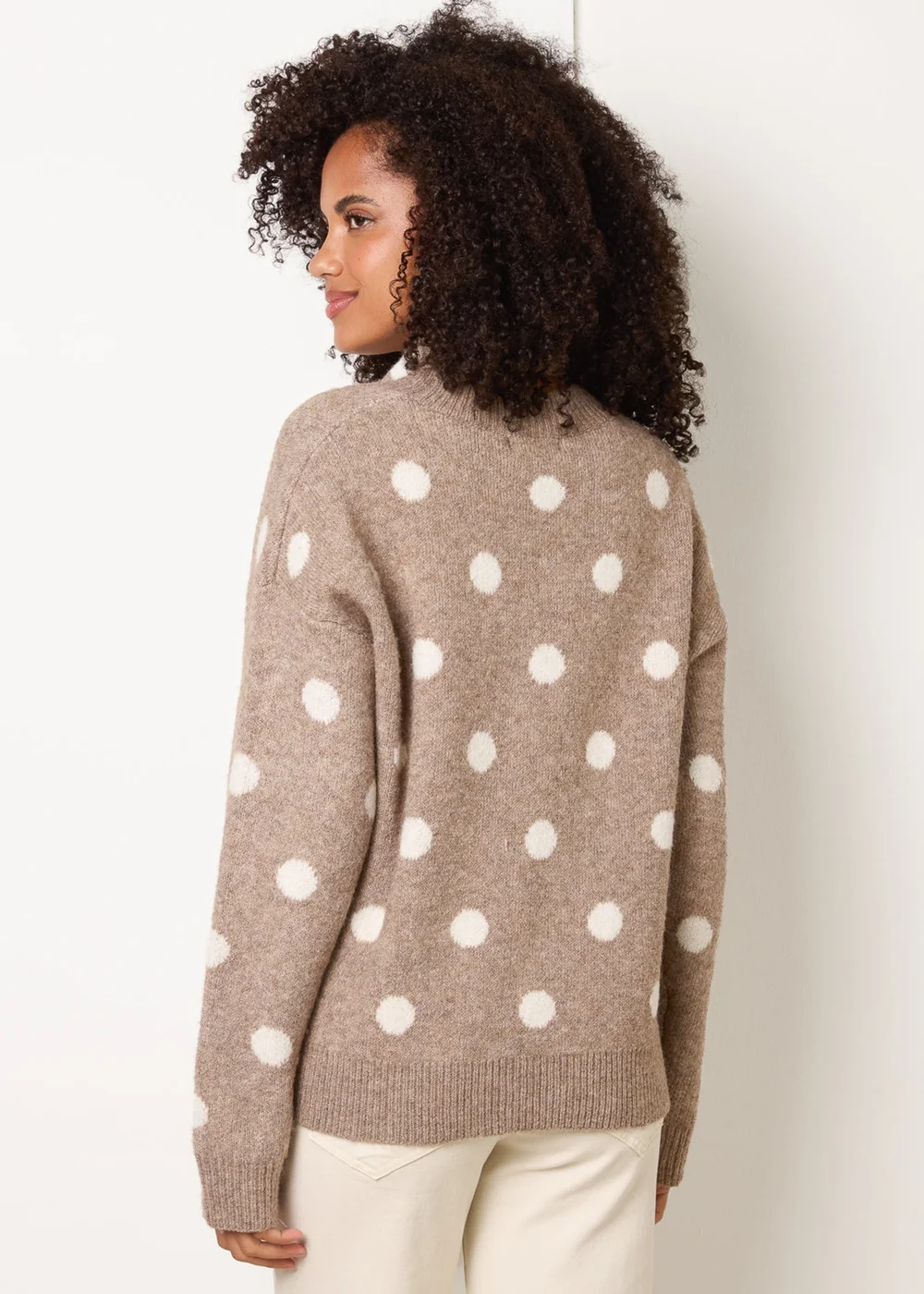 Blue Vanilla Beige Polka Dot Knit Jumper With Scarf - M/L Image 4