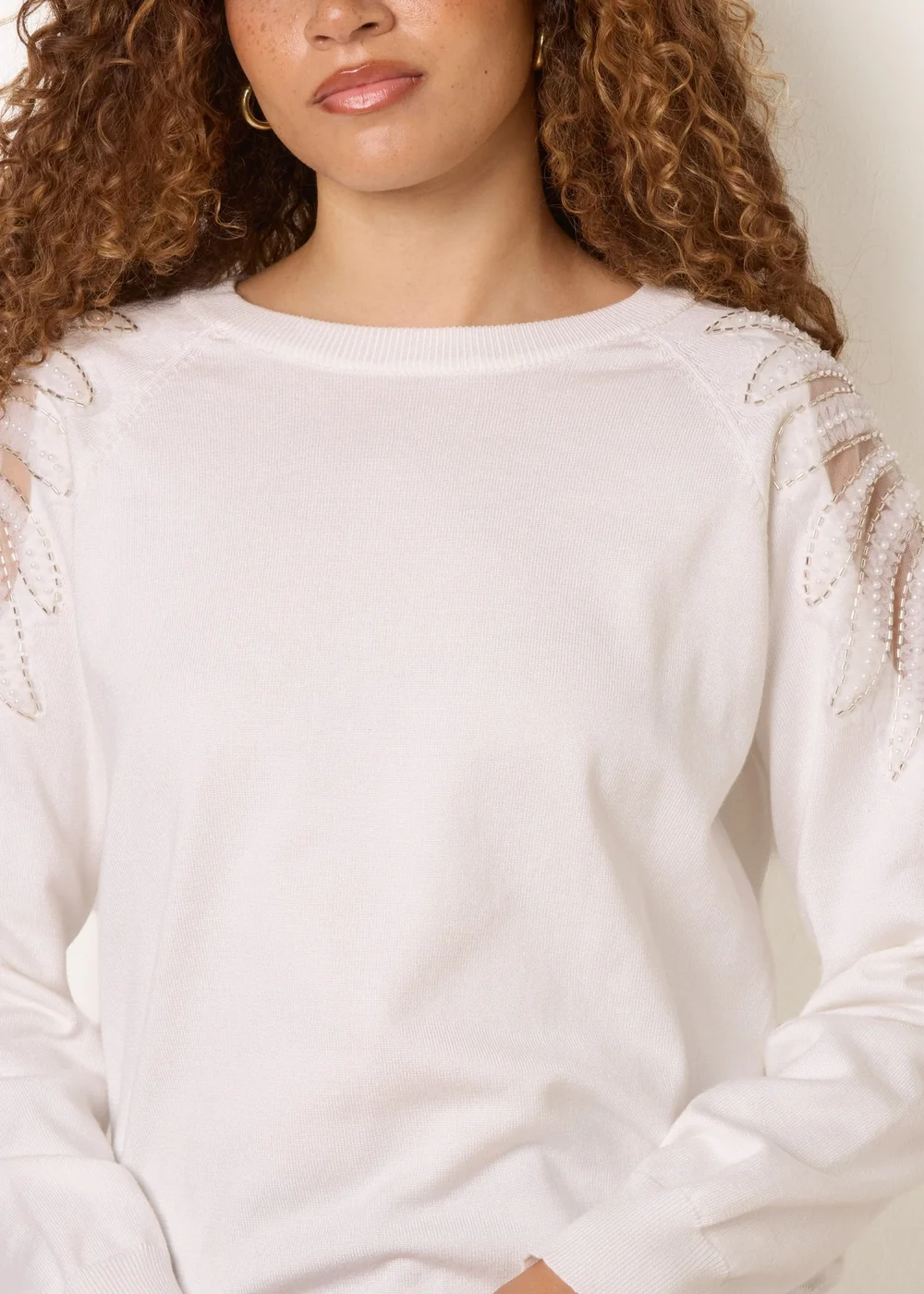 Blue Vanilla Ivory Embellished Sleeve Jumper - M Image 3