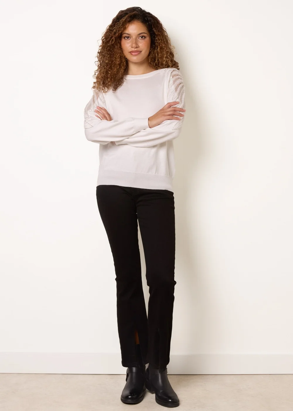 Blue Vanilla Ivory Embellished Sleeve Jumper - M Image 2