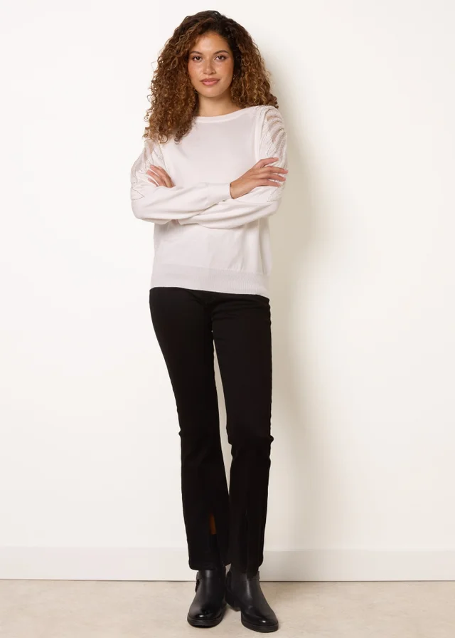 Blue Vanilla Ivory Embellished Sleeve Jumper