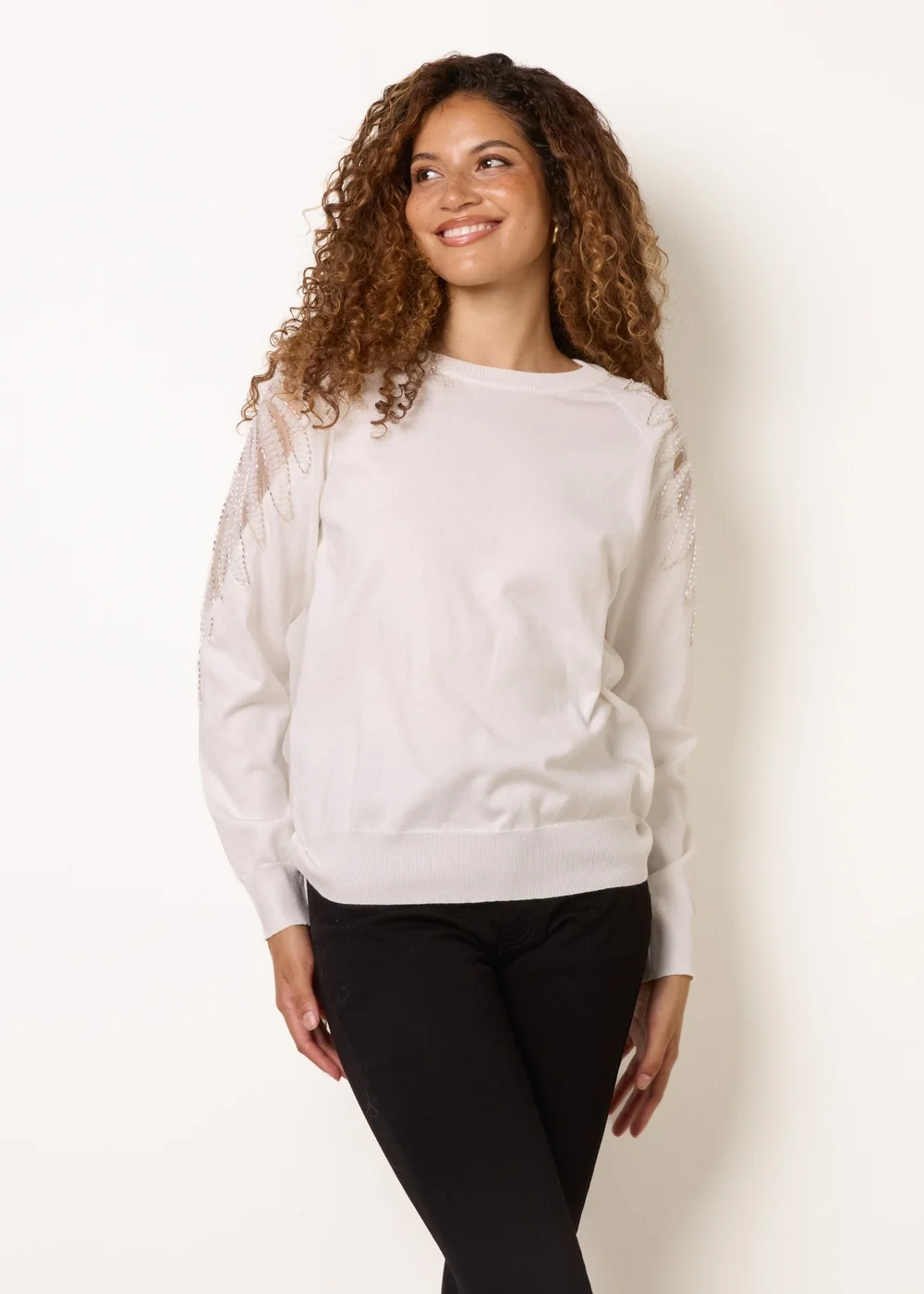 Blue Vanilla Ivory Embellished Sleeve Jumper - M Image 1