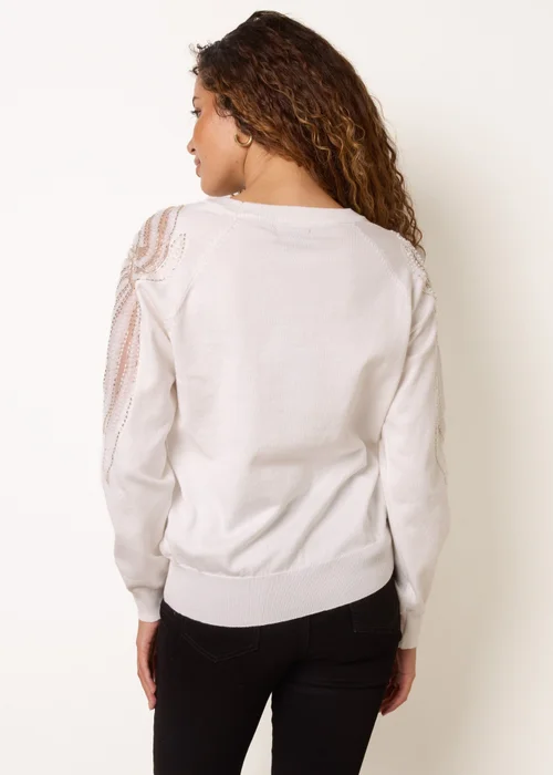 Blue Vanilla Ivory Embellished Sleeve Jumper - M Image 4