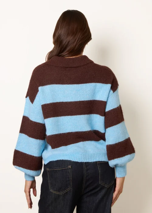 Blue Vanilla Brown Polo Collar Striped Long Sleeve Jumper - S/M Image 4