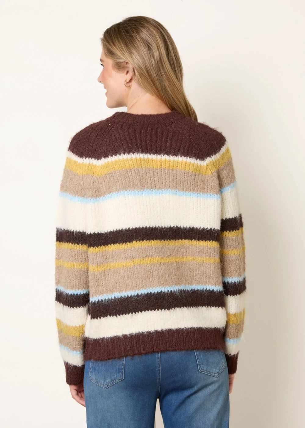 Blue Vanilla Brown Striped Round Neck Knit Jumper - M/L Image 4