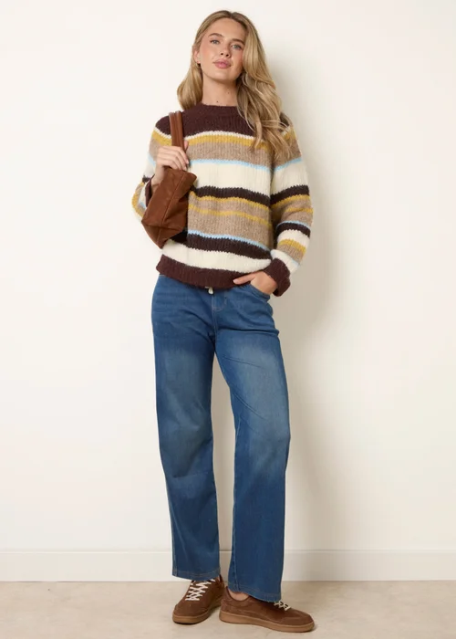 Blue Vanilla Brown Striped Round Neck Knit Jumper - M/L Image 2