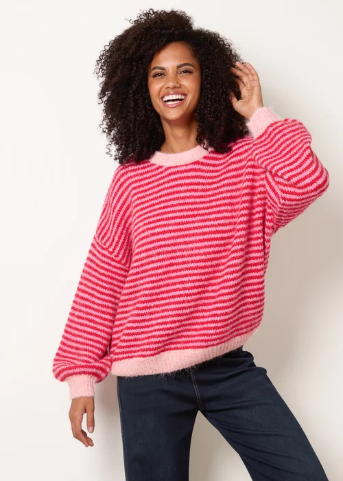 Blue Vanilla Red Striped Round Neck Knit Jumper - One Size Image 1