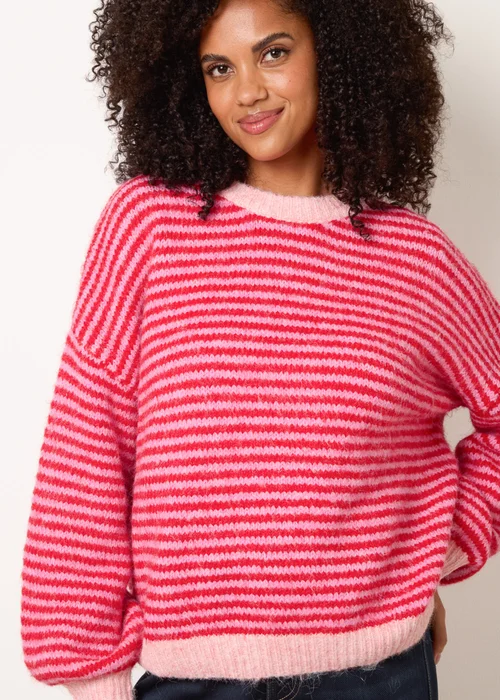 Blue Vanilla Red Striped Round Neck Knit Jumper - One Size Image 3