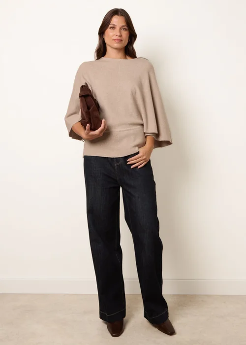 Blue Vanilla Beige Tie Waist Batwing Knit Jumper - One Size Image 3