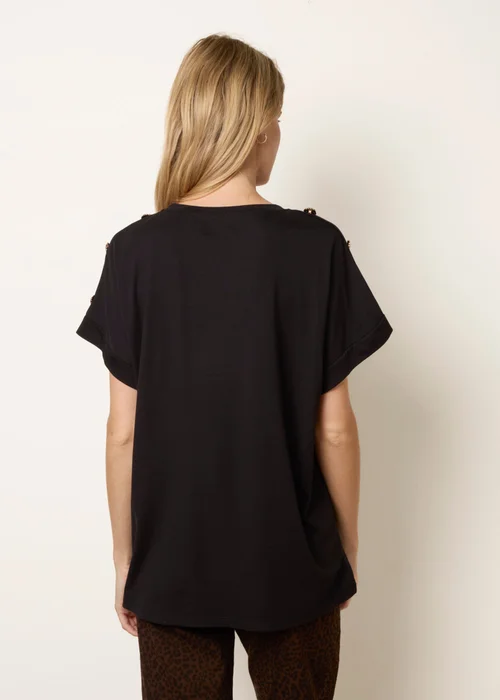 Blue Vanilla Black Round Neck Brochure Shoulder Detailing T-Shirt - S/M Image 4
