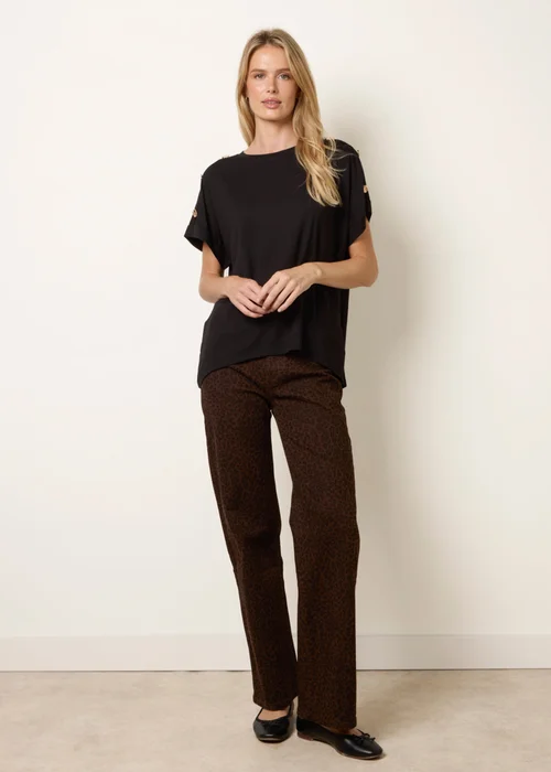 Blue Vanilla Black Round Neck Brochure Shoulder Detailing T-Shirt - S/M Image 3