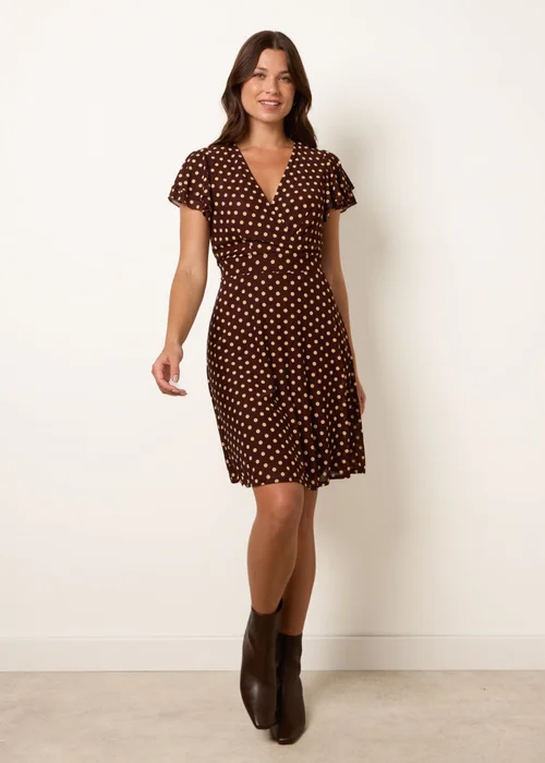 Blue Vanilla Brown Spot Mesh Frill Sleeve Dress - L Image 2