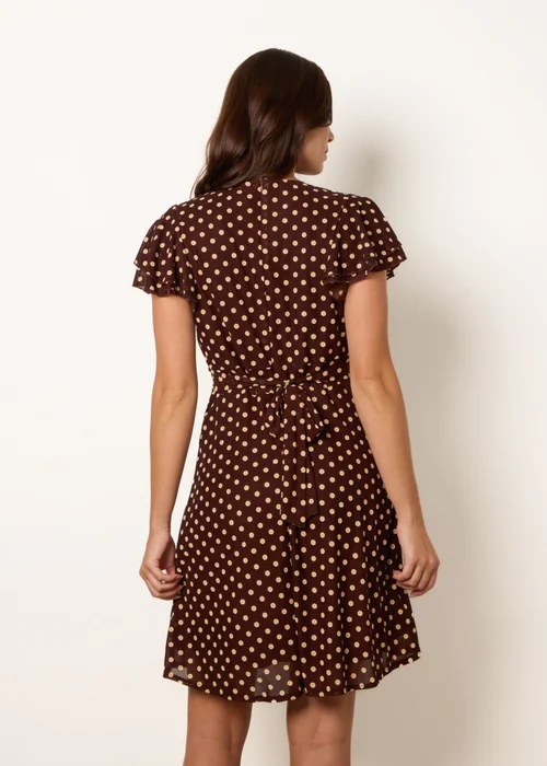 Blue Vanilla Brown Spot Mesh Frill Sleeve Dress - L Image 4