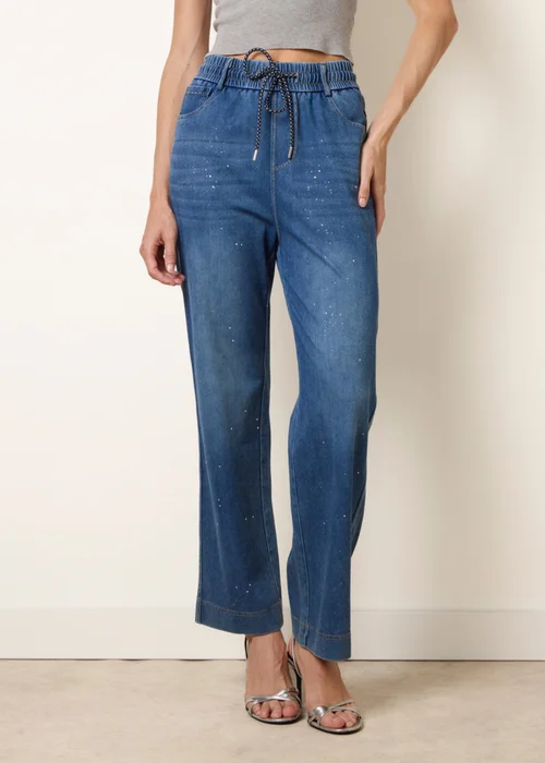 Blue Vanilla Blue Paint Splashed Mirror Embellished Jeans - M Image 1
