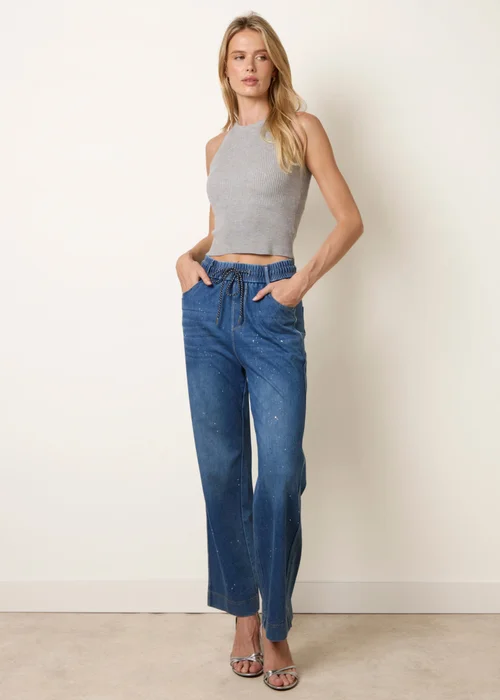 Blue Vanilla Blue Paint Splashed Mirror Embellished Jeans - M Image 2