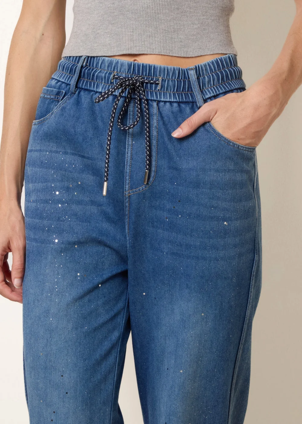 Blue Vanilla Blue Paint Splashed Mirror Embellished Jeans - M Image 3