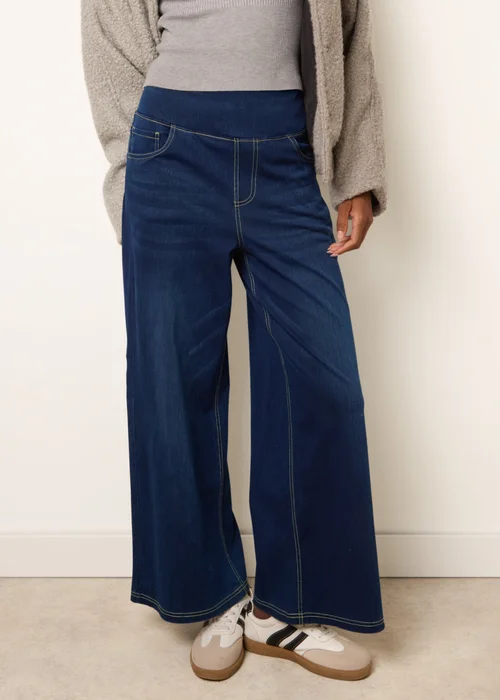 Blue Vanilla Navy Multi Stretch Deep Waistband Trousers - S Image 2