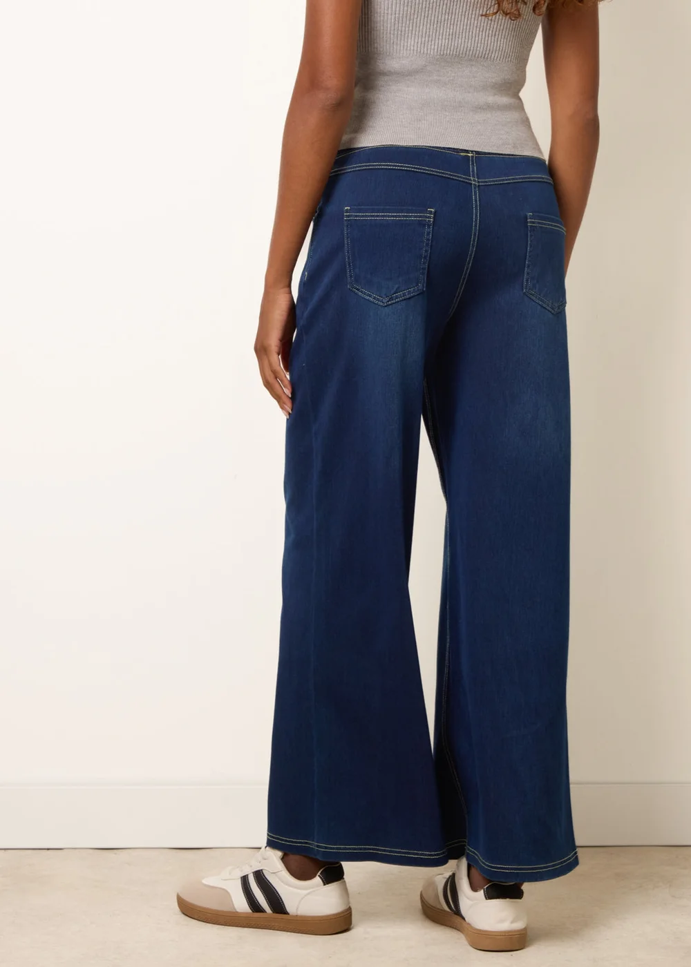 Blue Vanilla Navy Multi Stretch Deep Waistband Trousers - S Image 4