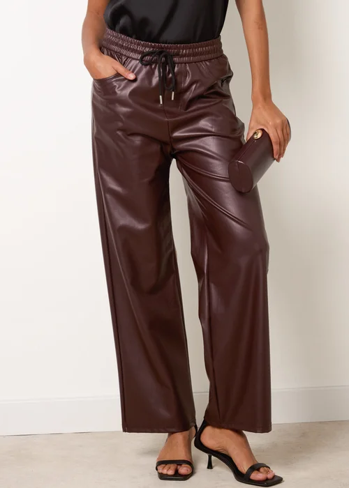 Blue Vanilla Brown PU Wide Leg Trousers - XL Image 2