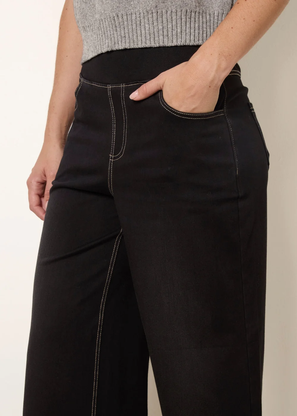 Blue Vanilla Black Multi Stretch Deep Waistband Trousers - L Image 3
