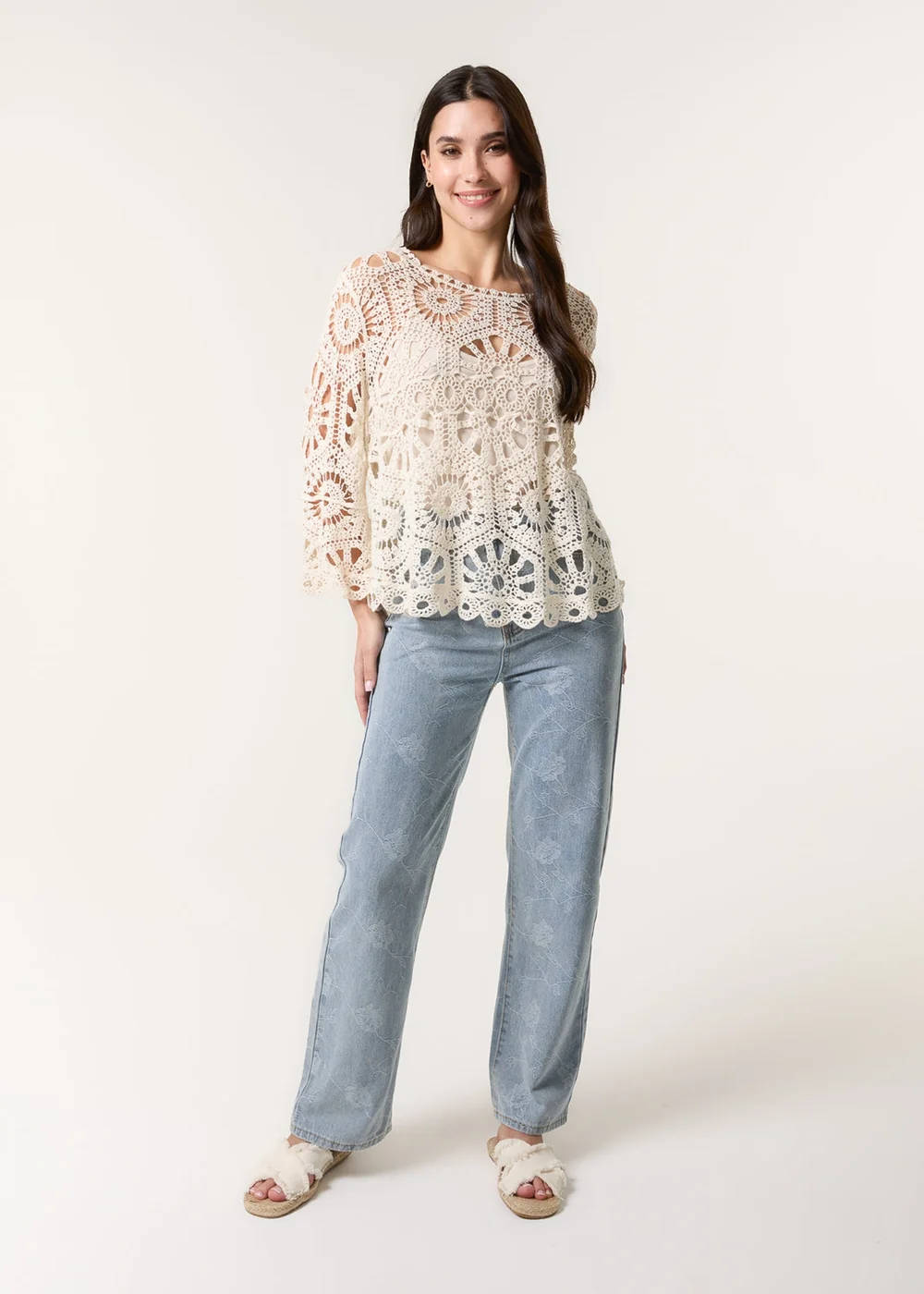 Blue Vanilla Stone Crochet Top With Flared Sleeves - One Size Image 2