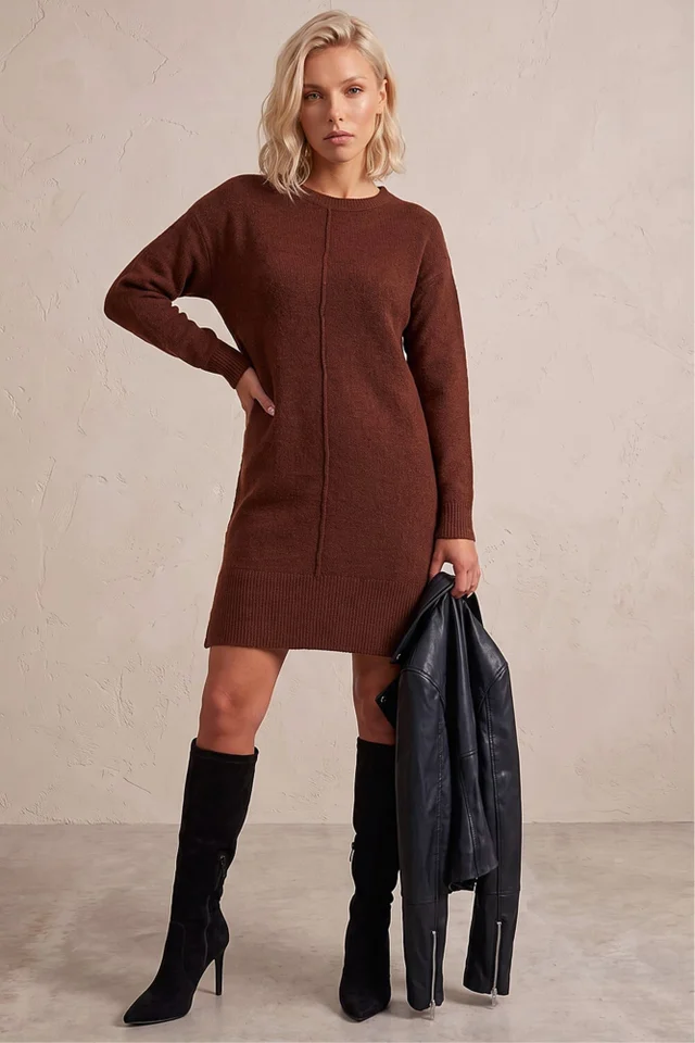 Roman Rust Petite Knitted Pintuck Shift Dress