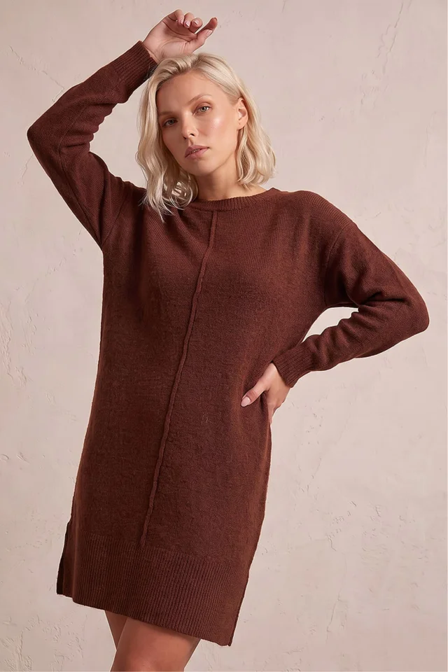 Roman Rust Petite Knitted Pintuck Shift Dress
