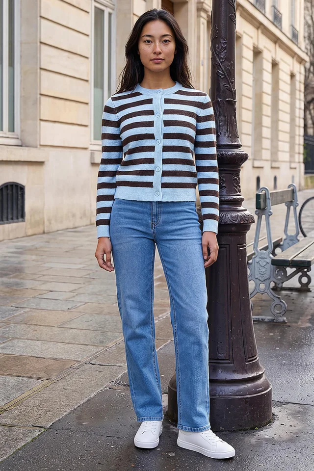 Roman Chocolate Petite Stripe Cardigan