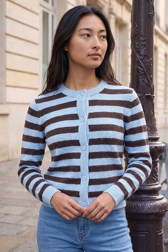 Roman Chocolate Petite Stripe Cardigan