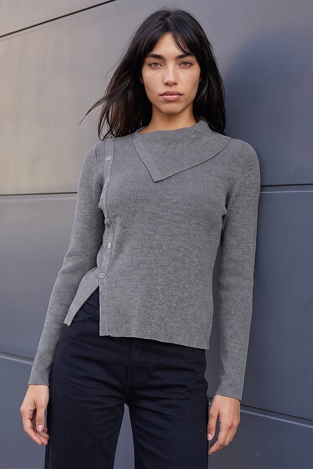 Roman Grey Petite Button Jumper