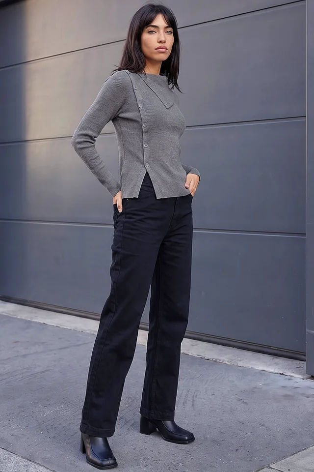 Roman Grey Petite Button Jumper
