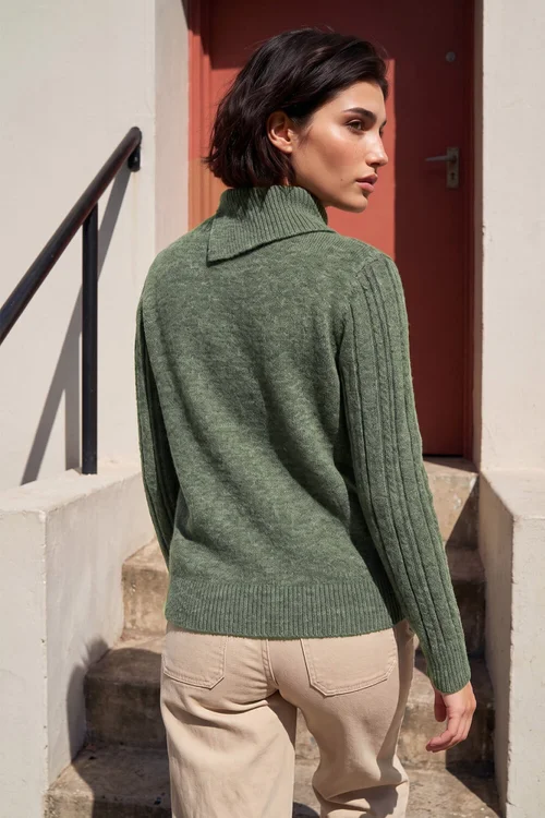 Roman Khaki Petite Button Neck Jumper - 18 Image 3