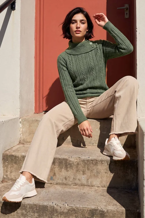 Roman Khaki Petite Button Neck Jumper - 18 Image 2