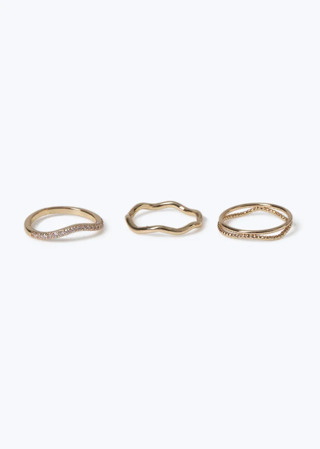 Muse 3 Pack Gold Cubic Crystal Rings