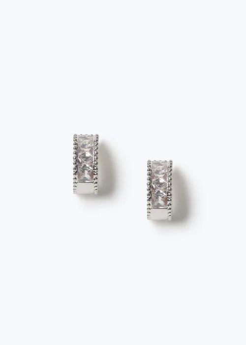 Muse Silver Cubic Zirconia Bobble Edge Hoop Earrings - One Size Image 1