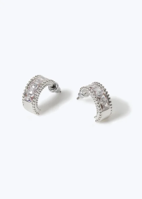 Muse Silver Cubic Zirconia Bobble Edge Hoop Earrings - One Size Image 2