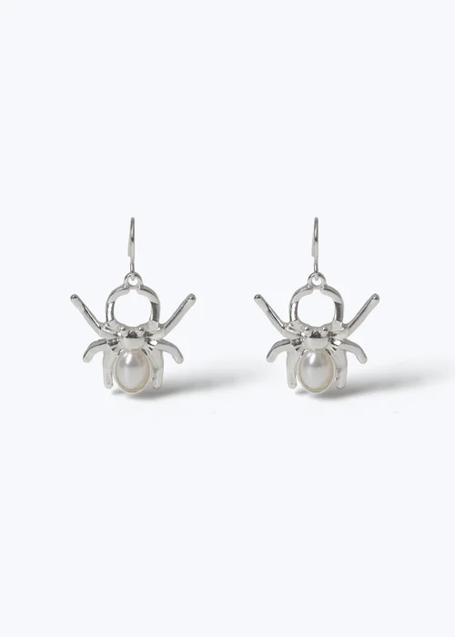 Flitzy Silver Spider Halloween Earrings - One Size Image 1