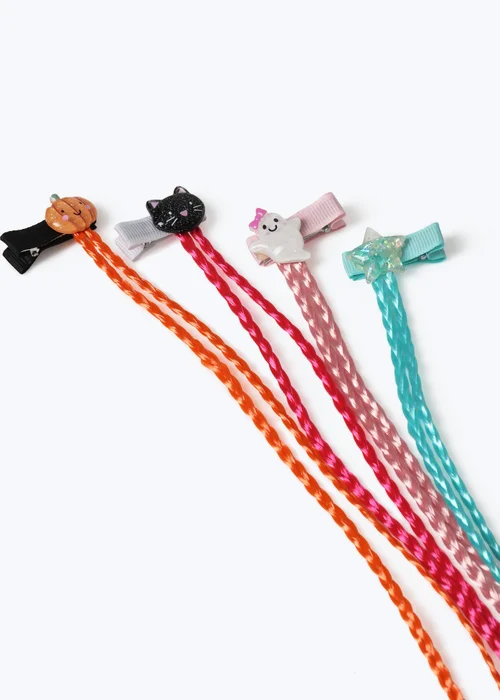 4 Pack Flitzy Multicoloured Halloween Clip-in Hair - One Size Image 2