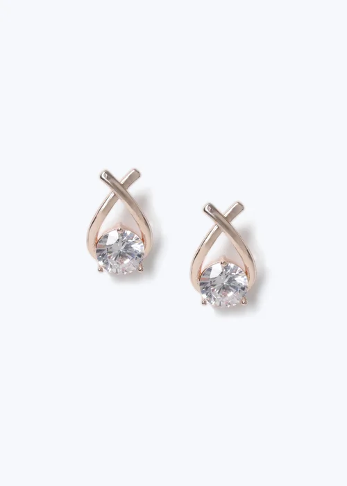 Muse Rose Gold Cubic Zirconia Loop Stud Earrings - One Size Image 1