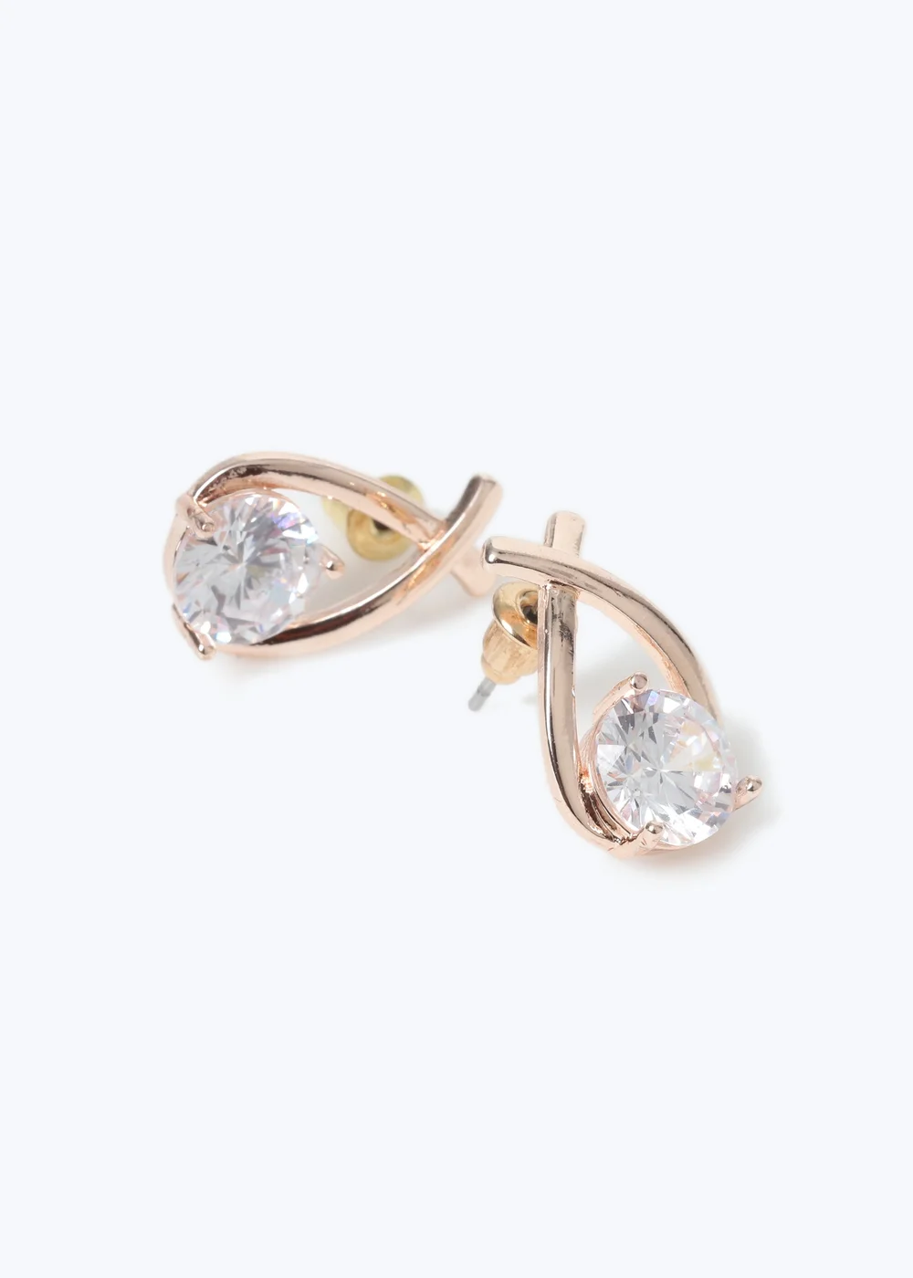 Muse Rose Gold Cubic Zirconia Loop Stud Earrings - One Size Image 2