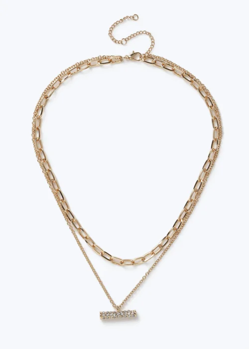 Muse Rhinestone T Bar Multirow Necklace - One Size Image 1