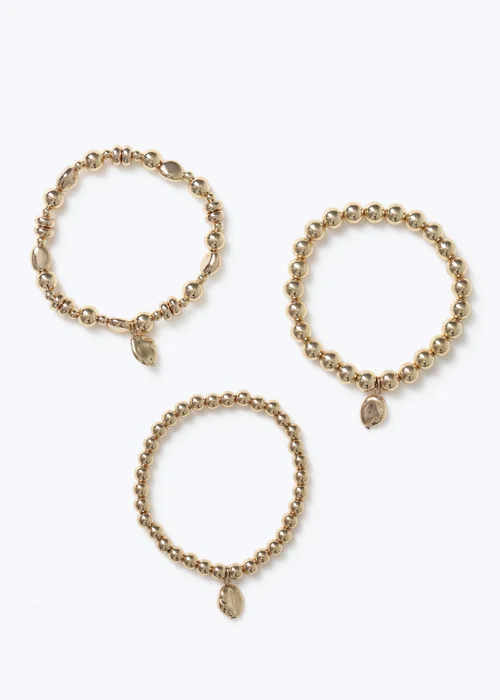 Muse Gold 3 Pack Beaded Stretch Braclet's - One Size Image 2